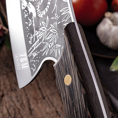 T&amp;M Knives® - Hackmesser Thors 32cm - Kochmesser mit Tigermuster aus gelasertem Stahl