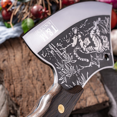 T&amp;M Knives® - Hackmesser Thors 32cm - Kochmesser mit Tigermuster aus gelasertem Stahl